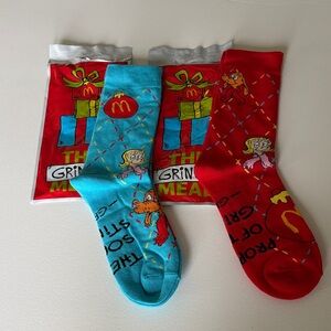 NWT McDonald's Grinch Meal 2025 Socks Bundle of Two Blue & Red Holiday Christmas